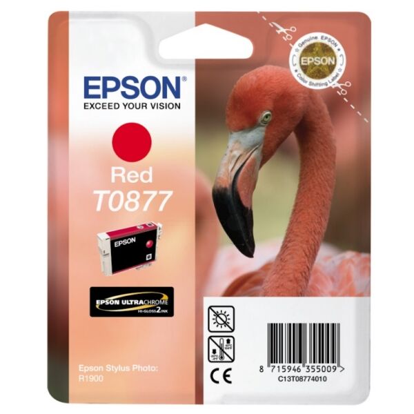 Epson Original Epson Stylus Photo R 1900 Tintenpatrone (T0877 / C 13 T 08774010) rot, 915 Seiten, 1,81 Rp pro Seite, Inhalt: 11 ml