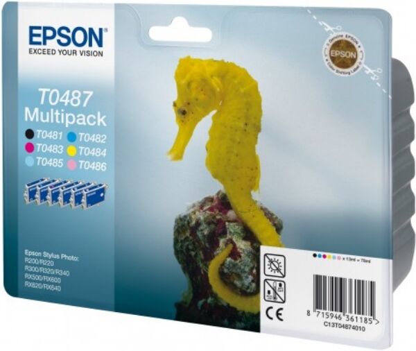 Epson Original Epson Stylus Photo R 300 M Tintenpatrone (T0487 / C 13 T 04874010) multicolor Multipack (6 St.), Inhalt: 630pg + 5x430pg, 6x13ml