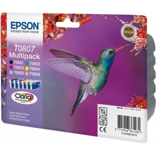 Epson Original Epson C 13 T 08074011 / T0807 Tintenpatrone multicolor Multipack (6 St.), 220 Seiten, 35,64 Rp pro Seite