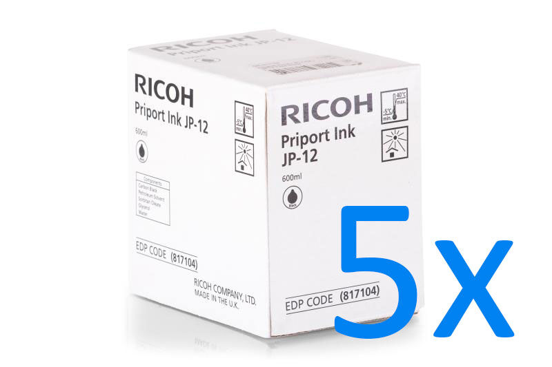 Ricoh Original Ricoh 817104 / JP 12 Tintenpatrone schwarz Multipack (5 St.), Inhalt: 600 ml - ersetzt Ricoh 817104 / JP12 Druckerpatrone