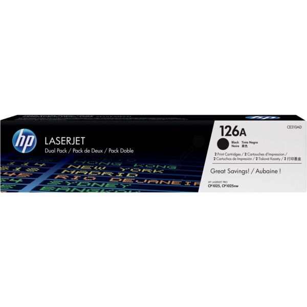 HP Original HP Color LaserJet Pro CP 1023 Toner (126A / CE 310 AD) schwarz Multipack (2 St.), 1.200 Seiten, 8,4 Rp pro Seite