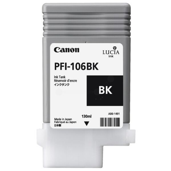 Canon Original Canon 6621 B 001 / PFI-106 BK Tintenpatrone schwarz, Inhalt: 130 ml - ersetzt Canon 6621B001 / PFI106BK Druckerpatrone