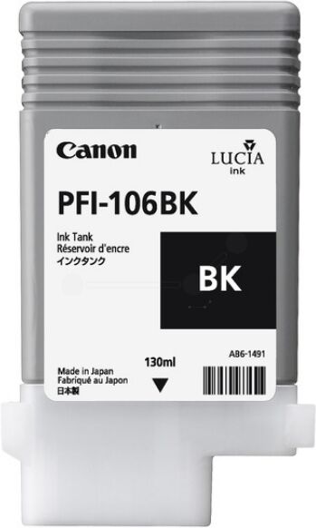 Canon Original Canon 6621 B 001 / PFI-106 BK Tintenpatrone schwarz, Inhalt: 130 ml - ersetzt Canon 6621B001 / PFI106BK Druckerpatrone