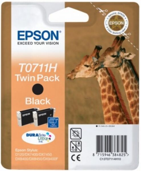 Epson Original Epson Stylus DX 7450 Tintenpatrone (T0711H / C 13 T 07114H10) schwarz Multipack (2 St.), 370 Seiten, 7,24 Rp pro Seite, Inhalt: 11 ml