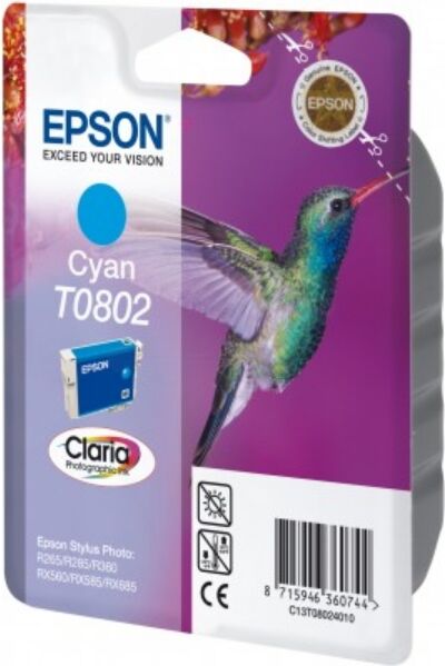 Epson Original Epson C 13 T 08024011 / T0802 Tintenpatrone cyan, 435 Seiten, 3,07 Rp pro Seite, Inhalt: 7 ml