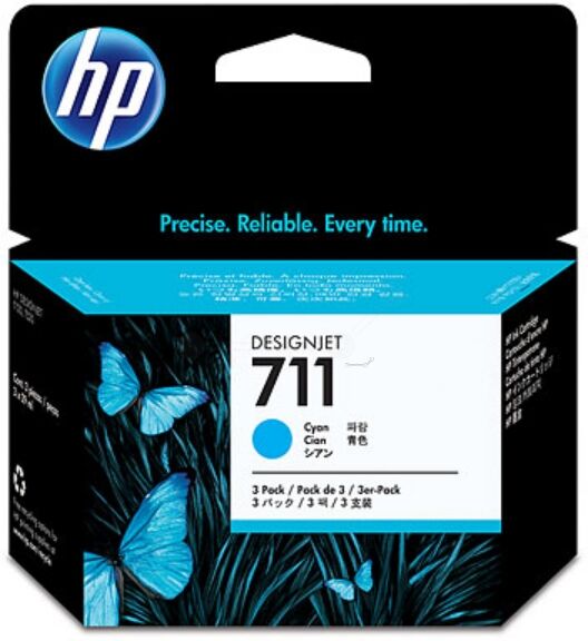 HP Original HP DesignJet T 530 24 Inch Tintenpatrone (711 / CZ 134 A) cyan Multipack (3 St.), Inhalt: 29 ml