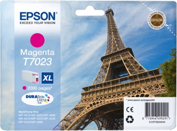 Epson Original Epson WorkForce Pro WP-4095 DN Tintenpatrone (T7023 / C 13 T 70234010) magenta, 2.000 Seiten, 2,27 Rp pro Seite, Inhalt: 21 ml