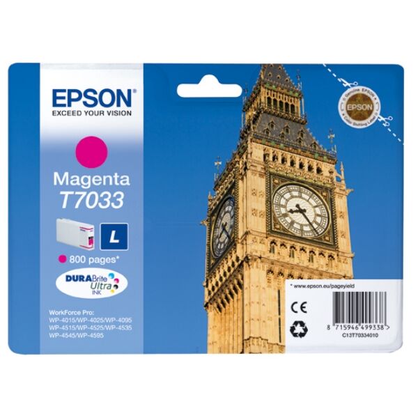 Epson Original Epson WorkForce Pro WP-4020 Tintenpatrone (T7033 / C 13 T 70334010) magenta, 800 Seiten, 2,98 Rp pro Seite, Inhalt: 9 ml