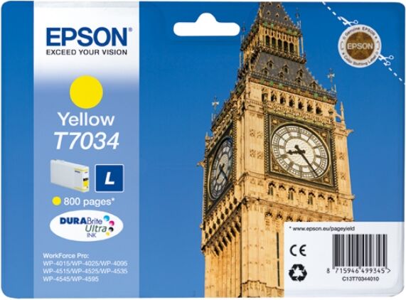 Epson Original Epson WorkForce Pro WP-4595 DNF Tintenpatrone (T7034 / C 13 T 70344010) gelb, 800 Seiten, 2,97 Rp pro Seite, Inhalt: 10 ml