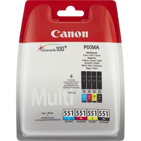 Canon Original Canon Pixma MG 6400 Series Tintenpatrone (CLI-551 / 6509 B 008) multicolor Multipack (4 St.), Inhalt: 7 ml