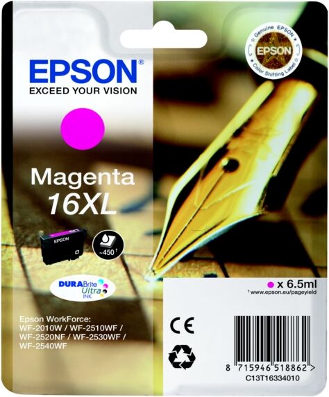 Epson Original Epson WorkForce WF-2760 DWF Tintenpatrone (16XL / C 13 T 16334010) magenta, 450 Seiten, 3,88 Rp pro Seite, Inhalt: 6 ml