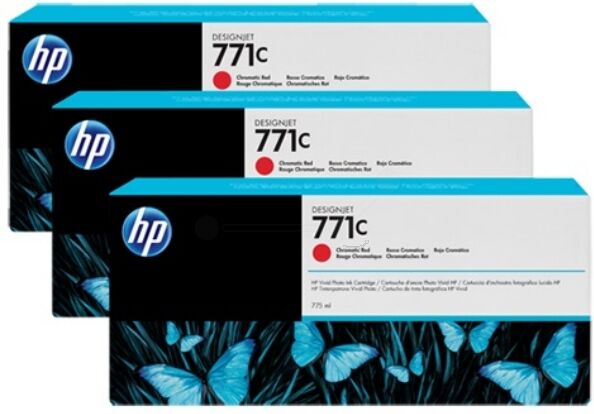 HP Original HP DesignJet Z 6200 Tintenpatrone (771C / B6Y32A) rot Multipack (3 St.), Inhalt: 775 ml