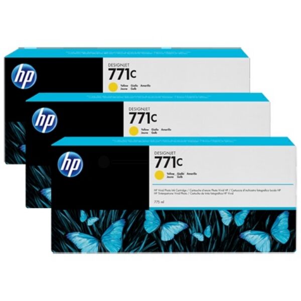 HP Original HP DesignJet Z 6200 42 inch Tintenpatrone (771C / B6Y34A) gelb Multipack (3 St.), Inhalt: 775 ml