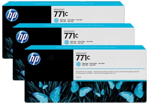 HP Original HP DesignJet Z 6200 Tintenpatrone (771C / B6Y36A) photocyan Multipack (3 St.), Inhalt: 775 ml