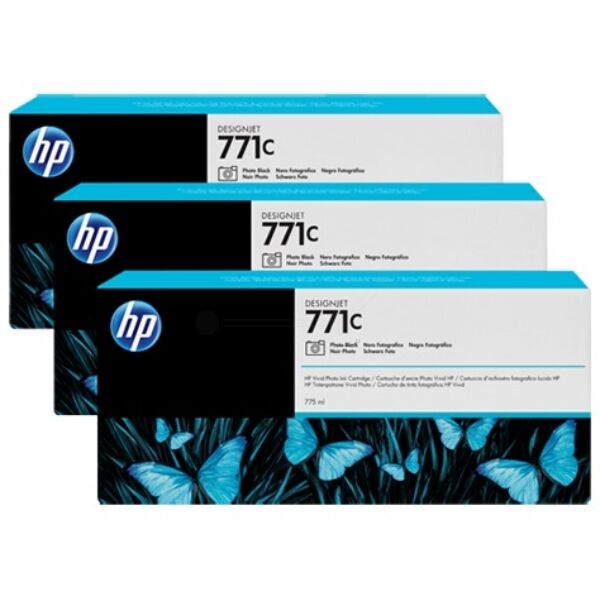 HP Original HP 771C / B6Y37A Tintenpatrone photoschwarz Multipack (3 St.), Inhalt: 775 ml - ersetzt HP 771C / B6Y37A Druckerpatrone