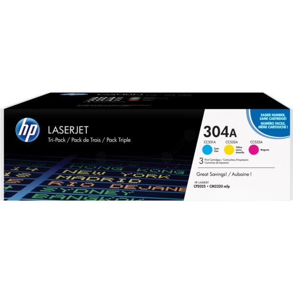 HP Original HP Color LaserJet CP 2000 Series Toner (304A / CF 372 AM) multicolor Multipack (3 St.), 2.800 Seiten, 12,4 Rp pro Seite