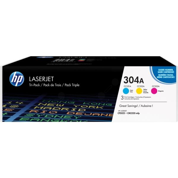 HP Original HP CF 372 AM / 304A Toner multicolor Multipack (3 St.), 2.800 Seiten, 12,4 Rp pro Seite - ersetzt HP CF372AM / 304A Tonerkartusche