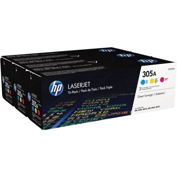 HP Original HP LaserJet Pro 300 Series Toner (305A / CF 370 AM) multicolor Multipack (3 St.), 2.600 Seiten, 13,75 Rp pro Seite