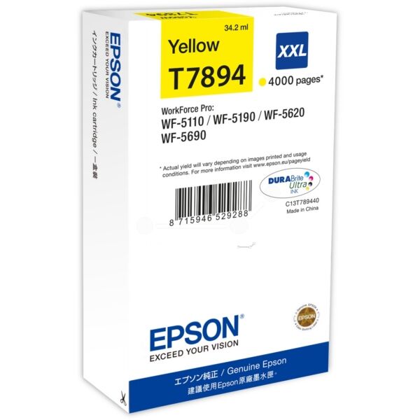 Epson Original Epson C 13 T 789440 / T7894 XXL Tintenpatrone gelb, 4.000 Seiten, 1,38 Rp pro Seite, Inhalt: 34 ml