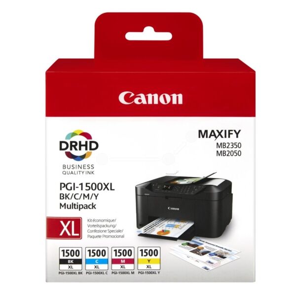 Canon Original Canon Maxify MB 2300 Series Tintenpatrone (PGI-1500 XLCMYBK / 9182 B 004) multicolor Multipack (4 St.), Inhalt: 34ml + 3x12ml