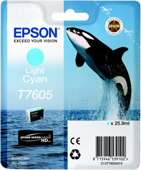 Epson Original Epson T7605 / C 13 T 76054010 Tintenpatrone photocyan, 2.400 Seiten, 1,1 Rp pro Seite, Inhalt: 25 ml