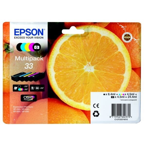 Epson Original Epson Expression Premium XP-630 Series Tintenpatrone (33 / C 13 T 33374010) multicolor Multipack (5 St.), Inhalt: 6,4ml+4x4,5ml