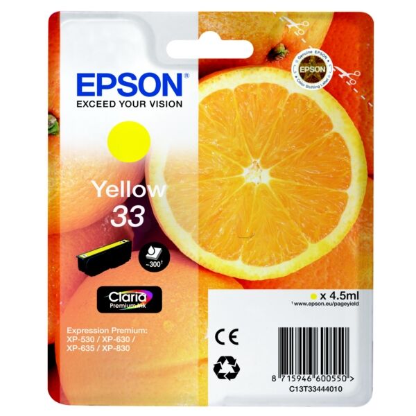 Epson Original Epson Expression Premium XP-640 Series Tintenpatrone (33 / C 13 T 33444010) gelb, 300 Seiten, 4,33 Rp pro Seite, Inhalt: 4 ml