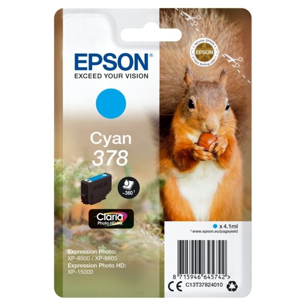Epson Original Epson C 13 T 37824010 / 378 Tintenpatrone cyan, 360 Seiten, 2,85 Rp pro Seite, Inhalt: 4 ml