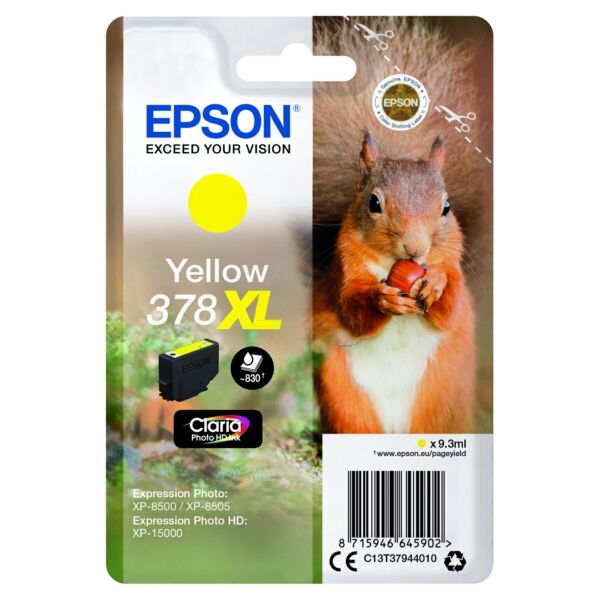 Epson Original Epson Expression Photo XP-8505 Tintenpatrone (378XL / C 13 T 37944010) gelb, 830 Seiten, 2,47 Rp pro Seite, Inhalt: 9 ml