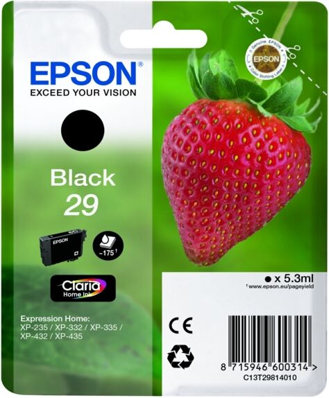 Epson Original Epson Expression Home XP-247 Tintenpatrone (29 / C 13 T 29814022) schwarz, 175 Seiten, 7,71 Rp pro Seite, Inhalt: 5 ml