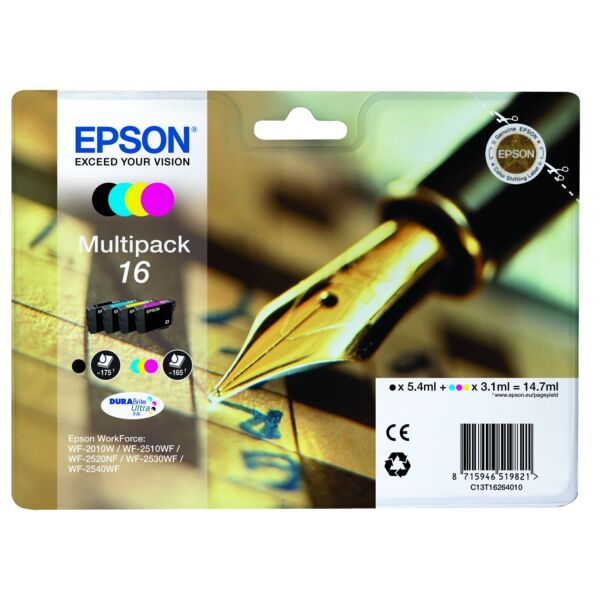 Epson Original Epson WorkForce WF-2520 NF Tintenpatrone (16 / C 13 T 16264012) multicolor Multipack (4 St.), Inhalt: 175pg + 3x165pg, 1x5.4ml + 3x3.1ml