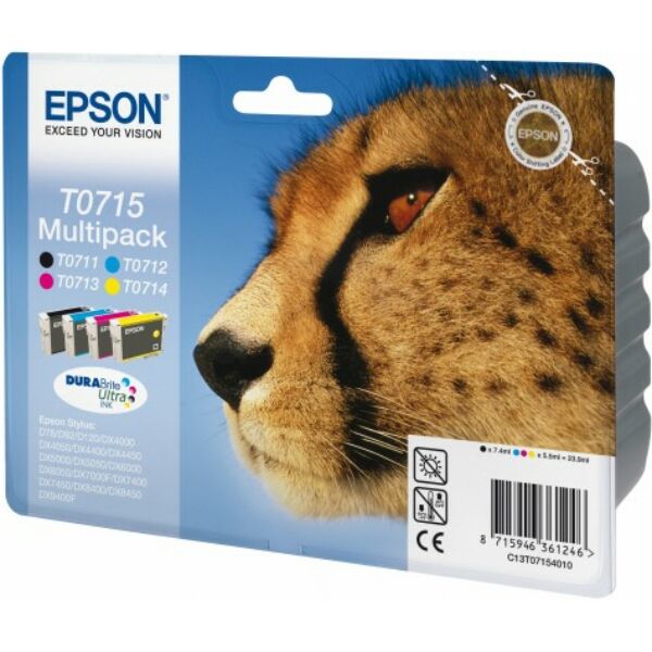 Epson Original Epson Stylus SX 600 FW Tintenpatrone (T0715 / C 13 T 07154022) multicolor Multipack (4 St.), Inhalt: 7,4ml+3x5,5ml
