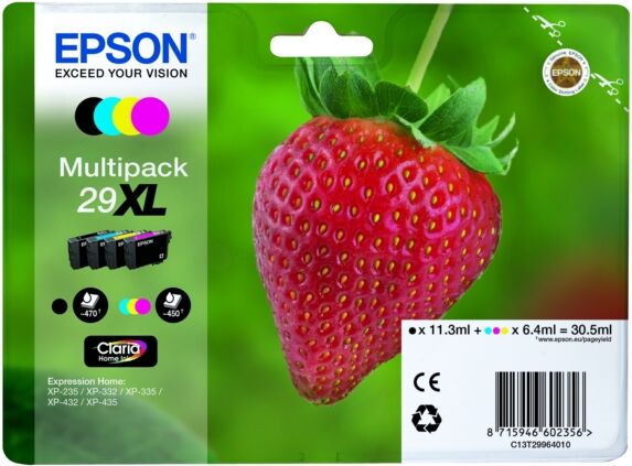 Epson Original Epson Expression Home XP-452 Tintenpatrone (29XL / C 13 T 29964012) multicolor Multipack (4 St.), Inhalt: 11,3ml + 3x6,4ml