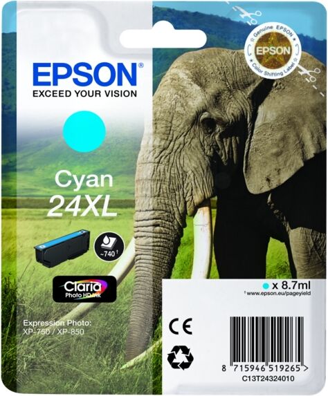 Epson Original Epson C 13 T 24324022 / 24XL Tintenpatrone cyan, 740 Seiten, 2,43 Rp pro Seite, Inhalt: 8 ml