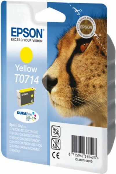 Epson Original Epson Stylus DX 5000 Series Tintenpatrone (T0714 / C 13 T 07144012) gelb, 415 Seiten, 3,22 Rp pro Seite, Inhalt: 5 ml