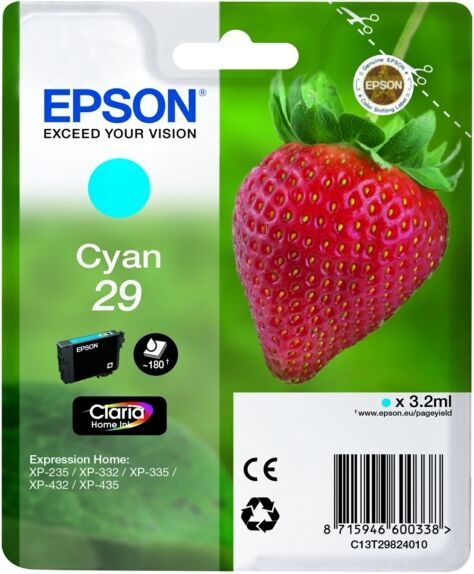 Epson Original Epson Expression Home XP-335 Tintenpatrone (29 / C 13 T 29824012) cyan, 180 Seiten, 4,94 Rp pro Seite, Inhalt: 3 ml