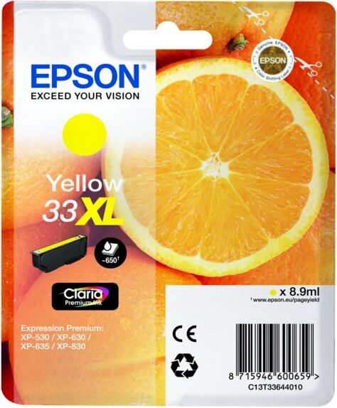 Epson Original Epson C 13 T 33644012 / 33XL Tintenpatrone gelb, 650 Seiten, 3,02 Rp pro Seite, Inhalt: 8 ml