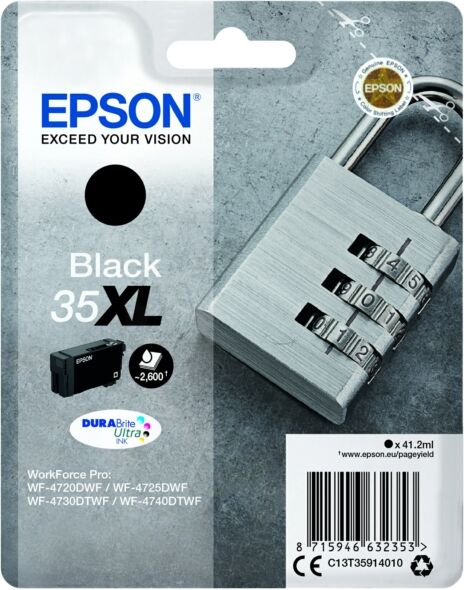 Epson Original Epson WorkForce Pro WF-4740 DTWF Tintenpatrone (35XL / C 13 T 35914010) schwarz, 2.600 Seiten, 2,06 Rp pro Seite, Inhalt: 41 ml