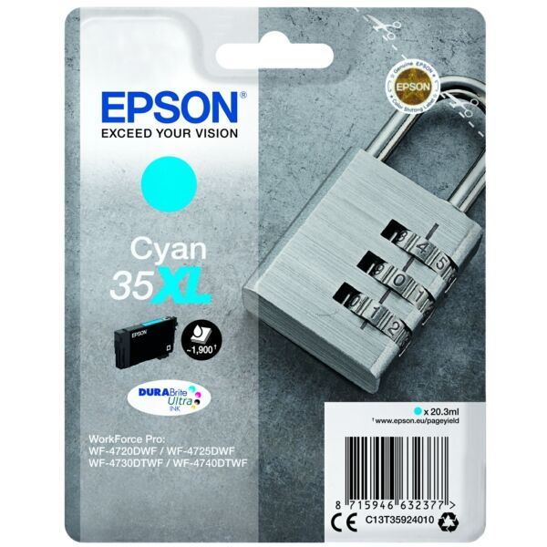 Epson Original Epson WorkForce Pro WF-4725 DWF Tintenpatrone (35XL / C 13 T 35924010) cyan, 1.900 Seiten, 1,78 Rp pro Seite, Inhalt: 20 ml