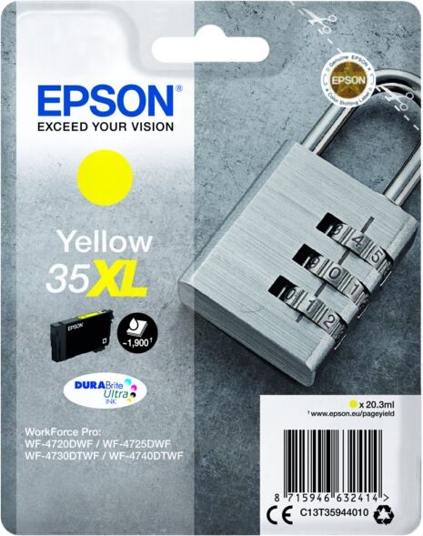 Epson Original Epson WorkForce Pro WF-4730 DTWF Tintenpatrone (35XL / C 13 T 35944010) gelb, 1.900 Seiten, 1,78 Rp pro Seite, Inhalt: 20 ml