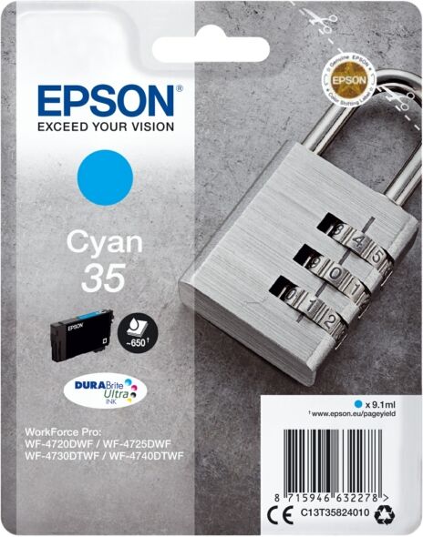 Epson Original Epson 35 / C 13 T 35824010 Tintenpatrone cyan, 650 Seiten, 3,29 Rp pro Seite, Inhalt: 9 ml - ersetzt Epson 35 / C13T35824010 Druckerpatrone