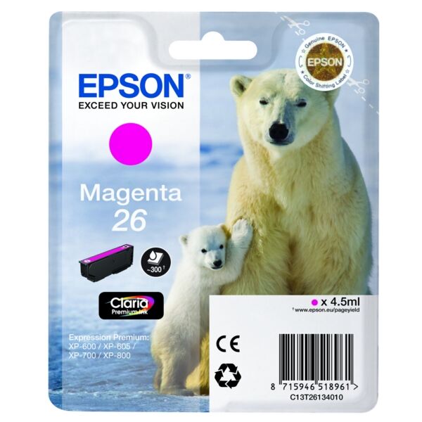 Epson Original Epson Expression Premium XP-610 Series Tintenpatrone (26 / C 13 T 26134022) magenta, 300 Seiten, 4,2 Rp pro Seite, Inhalt: 4 ml