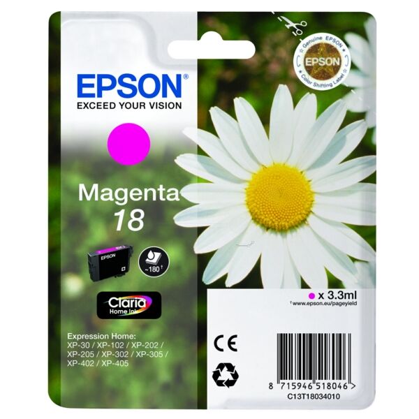 Epson Original Epson Expression Home XP-310 Series Tintenpatrone (18 / C 13 T 18034022) magenta, 180 Seiten, 5,5 Rp pro Seite, Inhalt: 3 ml
