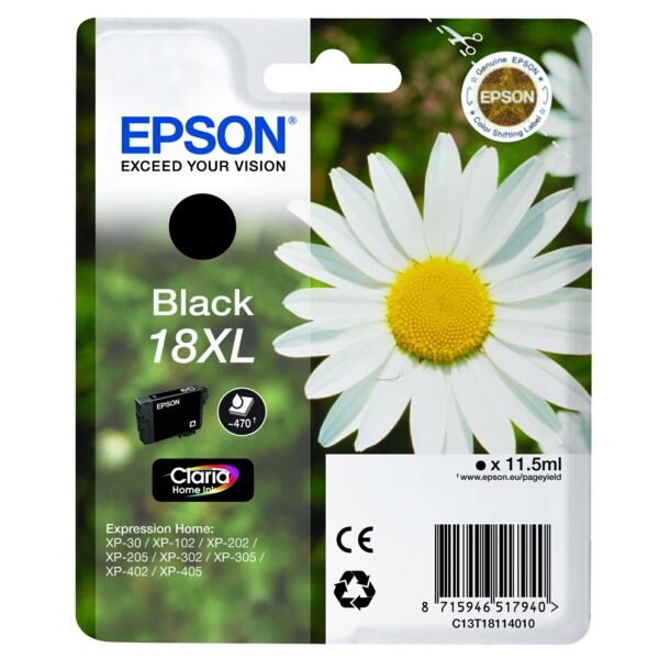 Epson Original Epson Expression Home XP-410 Series Tintenpatrone (18XL / C 13 T 18114012) schwarz, 470 Seiten, 4,55 Rp pro Seite, Inhalt: 11 ml