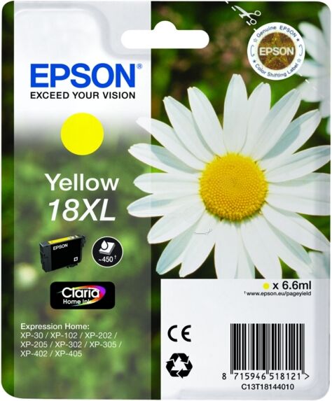 Epson Original Epson Expression Home XP-405 Tintenpatrone (18XL / C 13 T 18144012) gelb, 450 Seiten, 3,74 Rp pro Seite, Inhalt: 6 ml