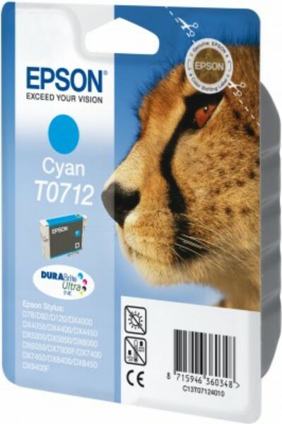 Epson Original Epson Stylus DX 6050 Tintenpatrone (T0712 / C 13 T 07124012) cyan, 345 Seiten, 3,86 Rp pro Seite, Inhalt: 5 ml