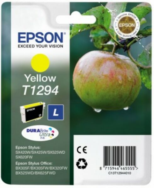 Epson Original Epson Stylus SX 430 W Tintenpatrone (T1294 / C 13 T 12944012) gelb, 515 Seiten, 3,24 Rp pro Seite, Inhalt: 7 ml