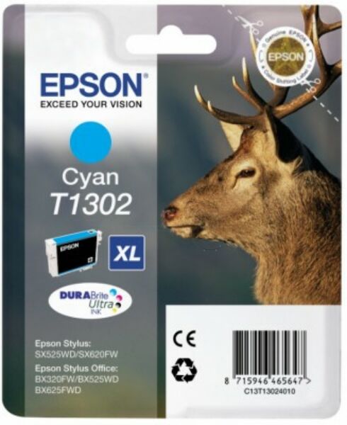 Epson Original Epson Stylus Office BX 630 Series Tintenpatrone (T1302 / C 13 T 13024012) cyan, 765 Seiten, 2,44 Rp pro Seite, Inhalt: 10 ml