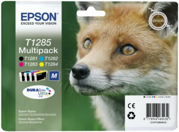 Epson Original Epson Stylus SX 435 W Tintenpatrone (T1285 / C 13 T 12854022) multicolor Multipack (4 St.), Inhalt: 5,9 ml + 3x3,5 ml