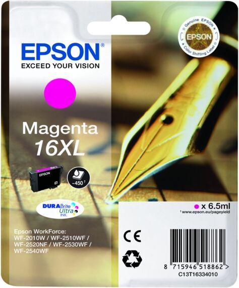 Epson Original Epson WorkForce WF-2510 WF Tintenpatrone (16XL / C 13 T 16334012) magenta, 450 Seiten, 3,76 Rp pro Seite, Inhalt: 6 ml